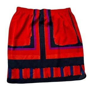 Ann Taylor Orange Blue Elastic Waist Skirt Geometric size 6